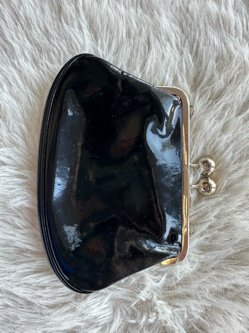 Ted Baker Black Patent Kiss-Lock Wristlet Clutch with Gold Frame - Picture 12 of 16